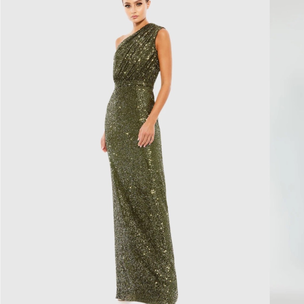 Mac Duggal Olive Green Sequin Maxi Dress